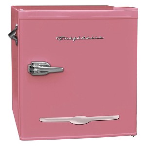 Frigidaire 1.6 Cubic Foot Stainless Steel Countertop Retro Bar Mini Fridge Refrigerator with Compact Freezer, Bottle Opener, and Reversible Door, Pink - 1 of 4