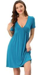 cheibear Womens Pajama Dress Nightdress V Neck Soft Stretchy Lounge Nightgown