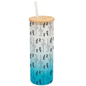 Elanze Designs Calla Lily Flower Floral Wrap-Around Design 25 Ounce Frosted Gradient Glass On-The-Go Coffee Travel Skinny Tumbler Mug Cup, Bamboo Lid - 1 of 1