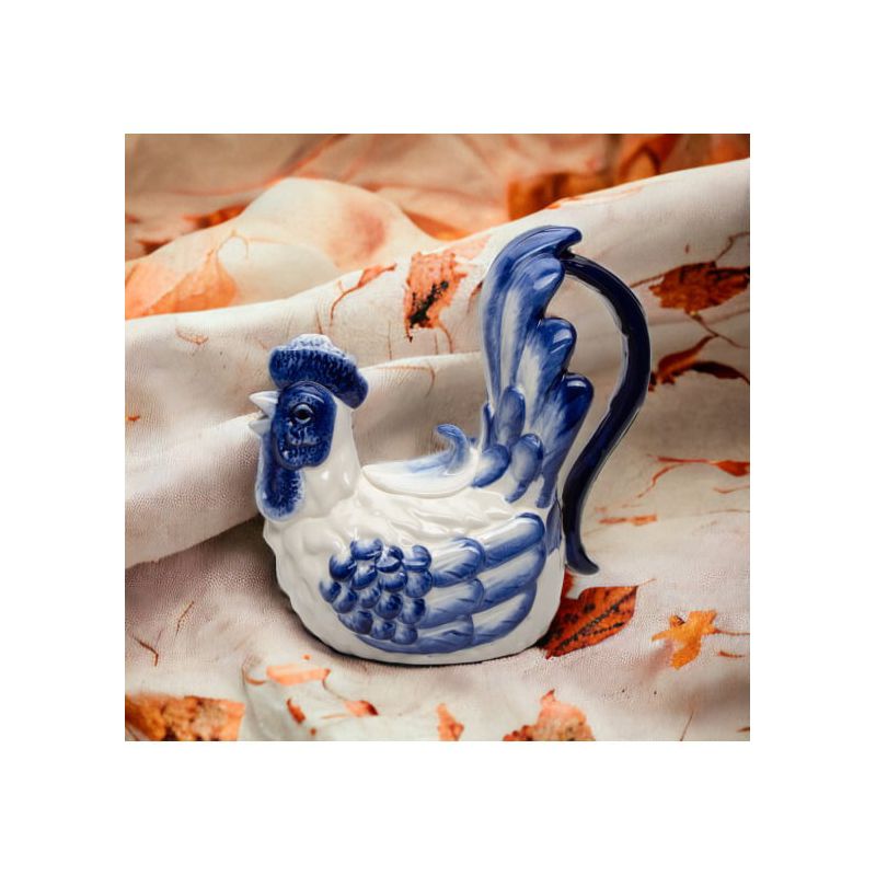 Kevins Gift Shoppe Ceramic Blue and White Rooster Teapot, 3 of 4