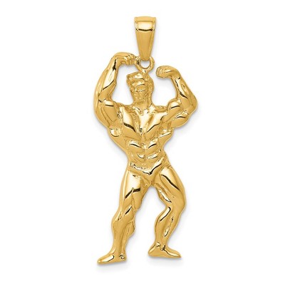 Black Bow Jewelry 14k Yellow Gold Weightlifter and Bodybuilder Pendant