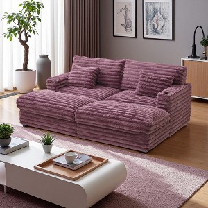 83.5" Faux Rabbit Fur Oversized Double Chaise Lounge Sofa with Cushions & USB - 1 of 4