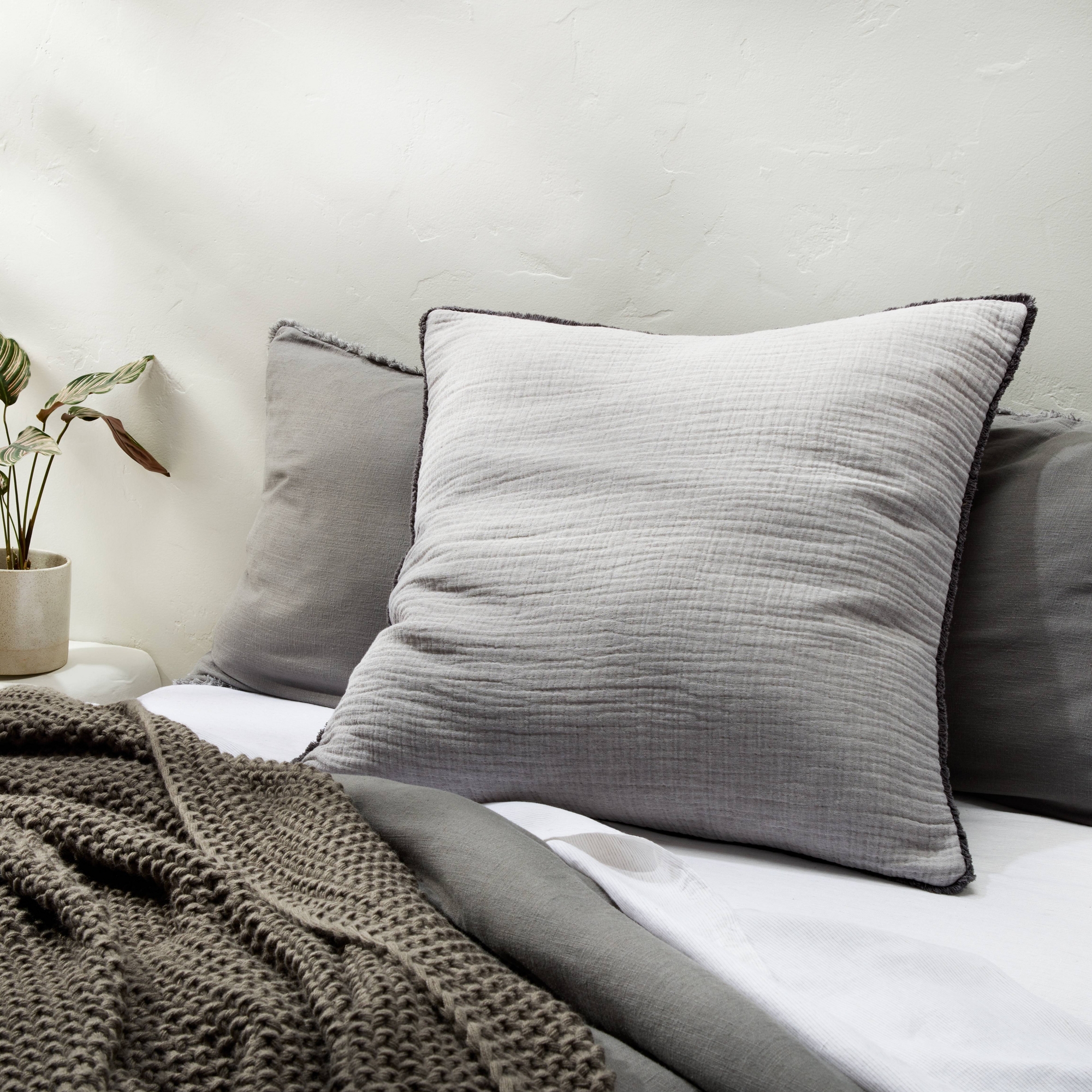 Euro 26''x26'' Textured Chambray Cotton Decorative Throw Pillow Dark Gray - Casaluna™