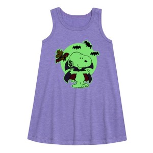 - Peanuts - Glow In The Dark Vampire Snoopy Graphic Sleeveless Aline Dress - 1 of 4