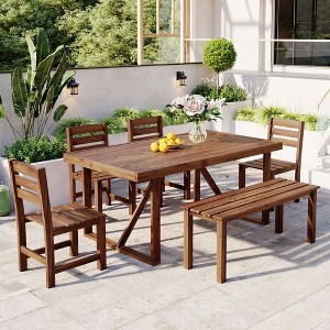 Osparple Outdoor Patio Furniture Dining Set Acacia Wood Conversation Chairs and Rectangle Dining Wooden Table for Patio, Terrace, Garden - 1 of 4