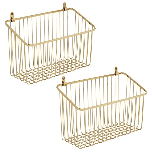 mDesign Metal Under Kitchen Pantry Shelf Hanging Storage Basket 2 Pack Copper 