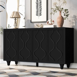 59.6"W Stylish Sideboard with Embossed Curved Doors, Wooden Storage Cabinet with Adjustable Shelves - ModernLuxe - 1 of 4