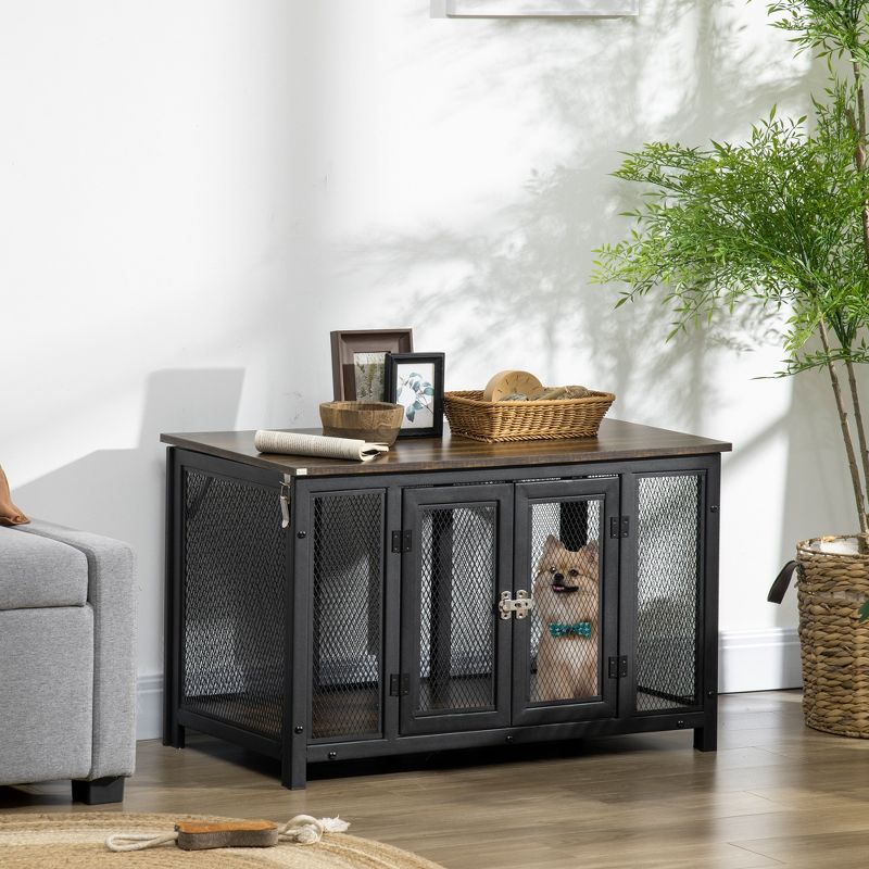 PawHut Furniture Style Dog Crate with Openable Top, Big Dog Crate End Table, Puppy Crate for Small Dogs, Spacious Interior, Pet Kennel, Brown, Black, 4 of 8