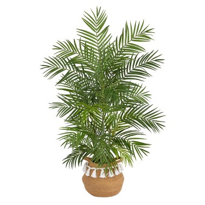 Nearly Natural 4-ft Areca Artificial Palm in Boho Chic Handmade Natural Cotton Woven Planter with Tassels