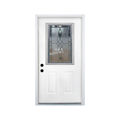 Lirago 36 X 80 Inches Fiberglass Entry Door,Vinyl Frame,Decorative Glass Door,with Brickmould,Right Hand Inswing Door,2-Panel Fiberglass Entrance Door