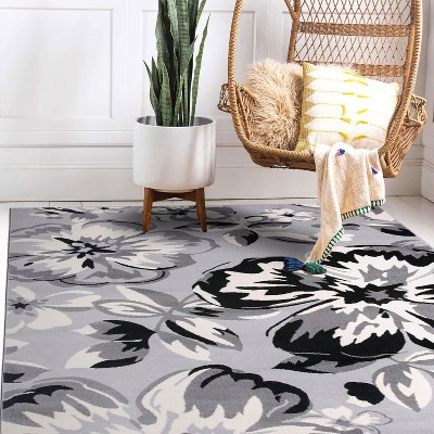 Gray Floral Synthetic 8' x 10' Area Rug