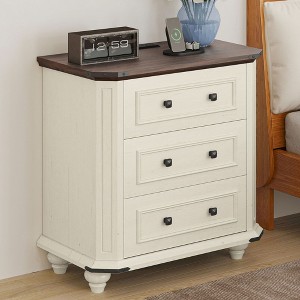Nightstand with 3 Drawers Bedside Table Small Dresser for Bedroom Rustic White - 1 of 4