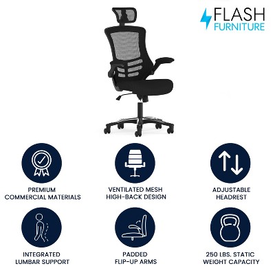 High-Back Black Mesh Swivel Executive Office Chair with Adjustable Arms
