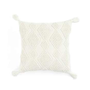 18"x18" Julie Tassel Square Throw Pillow White - Lush Décor