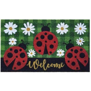 Ladybug Trio Spring Natural Fiber Coir Doormat Welcome Daisies Outdoor 30" x 18" Briarwood Lane - 1 of 2