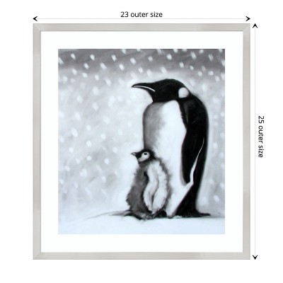 Father and Son Penguins Black and White Framed Print