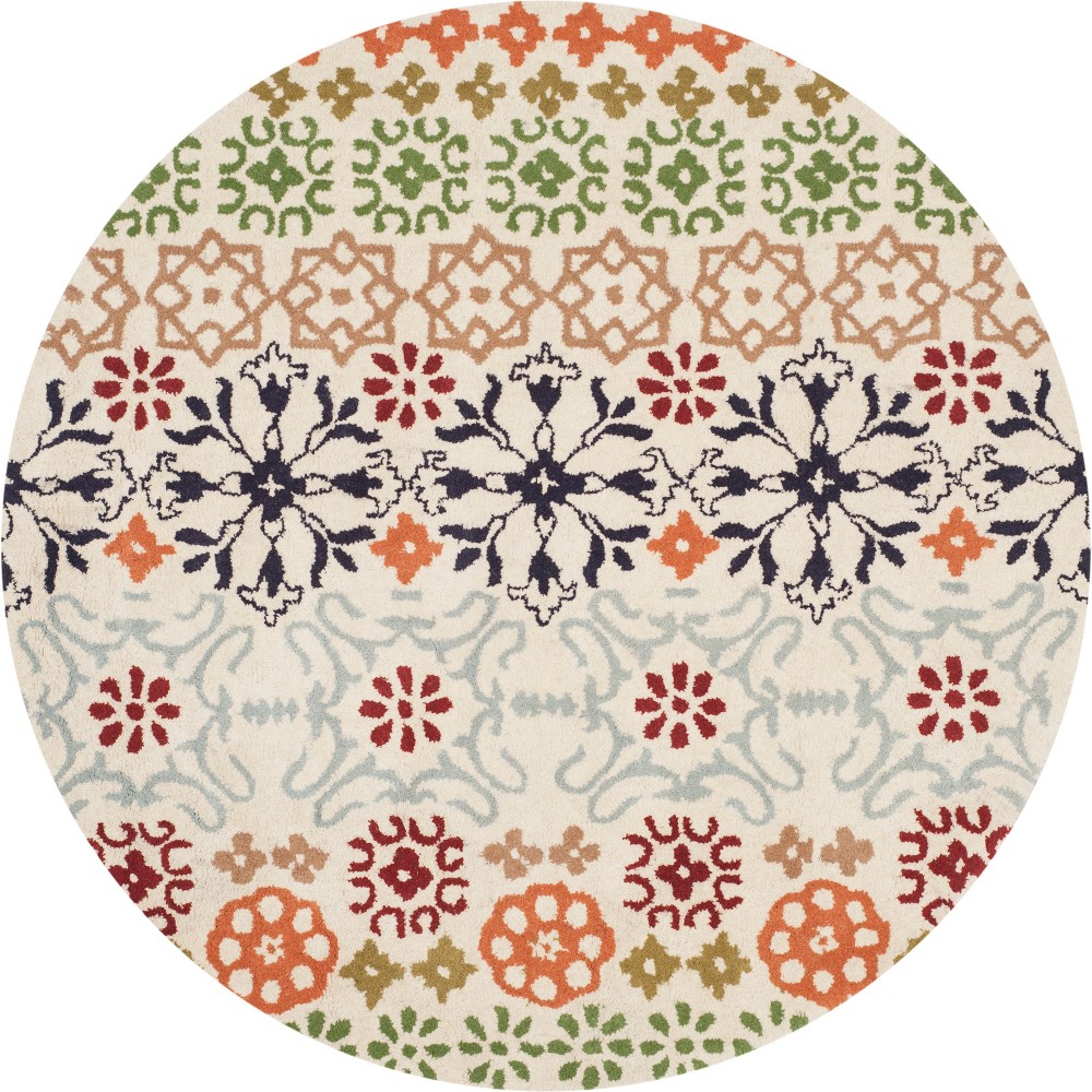  Floral Tufted Round Area Rug Ivory