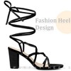 Perphy Women's Faux Velvet Strappy Lace Up Slingback Chunky Heels Sandals - 4 of 4
