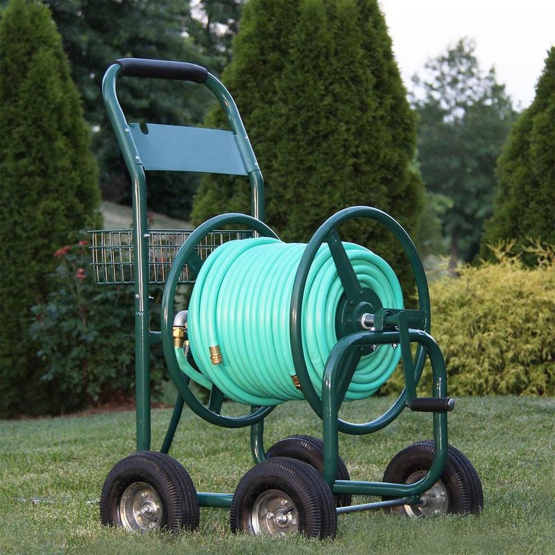 Liberty Garden Products LBG-872-2 4 Wheel Hose Reel Cart Holds up to 350 Feet of 5/8" Hose with Basket for Backyard, Garden, or Home, Green, 4 of 7