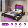 Greenstell Twin Size Bed Frame with RGB LED Lights & Charging Station, Upholstered Headboard with 4 Storage Drawers, Heavy Duty Metal Slats - 2 of 4