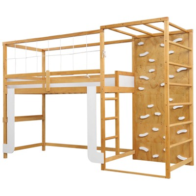 Costway Twin Bunk Bed with Jungle Gym, Climbing Ladder, Rock Wall & Monkey Bar