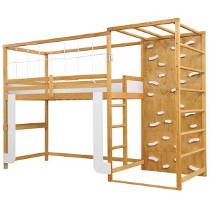 Costway Twin Bunk Bed with Jungle Gym, Climbing Ladder, Rock Wall & Monkey Bar - 1 of 1