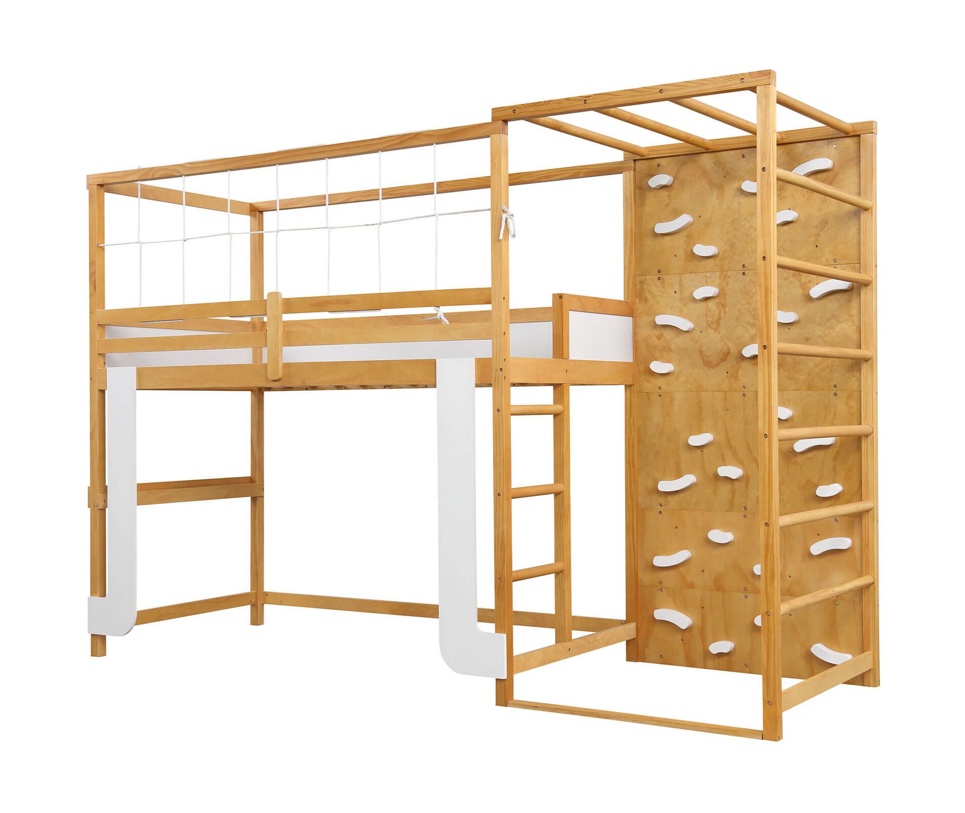 Costway Twin Bunk Bed with Jungle Gym, Climbing Ladder, Rock Wall & Monkey Bar