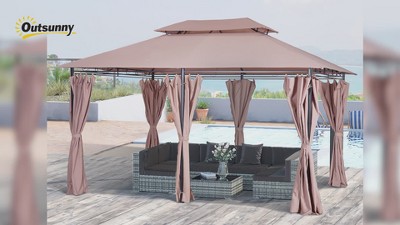 Khaki 10' x 13' Steel Frame Patio Gazebo with Curtains