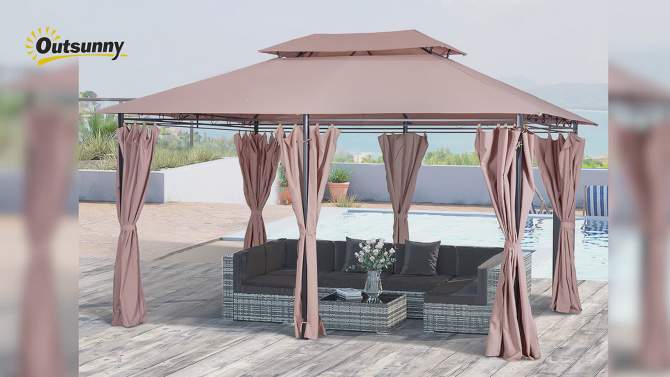 Outsunny 10' x 13' Outdoor Soft Top Gazebo with Curtains, 2-Tier Steel Frame Gazebo Patio, 2 of 10, play video