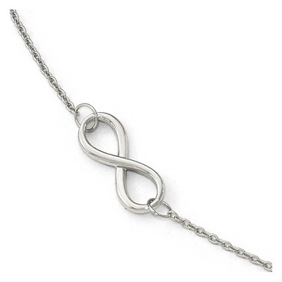 Black Bow Jewelry 14k White Gold Polished Infinity Station Anklet, 9-10 Inch