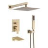 Shower System Bathroom Luxury 12 Inch Rain Shower Head with Handheld Mixer Shower Combo Set Wall Mounted Shower Faucet Trim with Valve Brushed Gold - 3 of 4