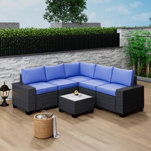 Jojoka 6-Piece PE Rattan Patio Sofa Set, Sectional with Coffee Table, Cushions for Backyard, Balcony, Poolside Seating - 1 of 4