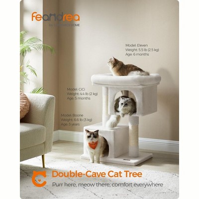 Large Cream White Sisal Cat Tree Tower with Dual Caves