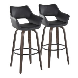 30" Faux Leather Padded Contemporary Barstool with Swivel and Round Metal Footrest on Wood Legs for Kitchen Island or Home Bar, Set of 2 - 1 of 4