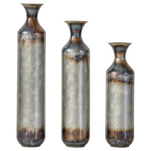 AENKYO Set of 3 Metal Tall Floor Vases, Gold Geometric Cylinder Vases with Vine Patterns -  for Living Room & Home Decor - 25"/29"/34" Height - 1 of 4