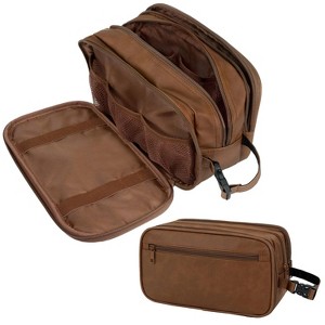 Travel Toiletries Bag | Water-resistant Dopp Kit, PU Leather Shaving Pouch Organizer for Accessories - 1 of 4