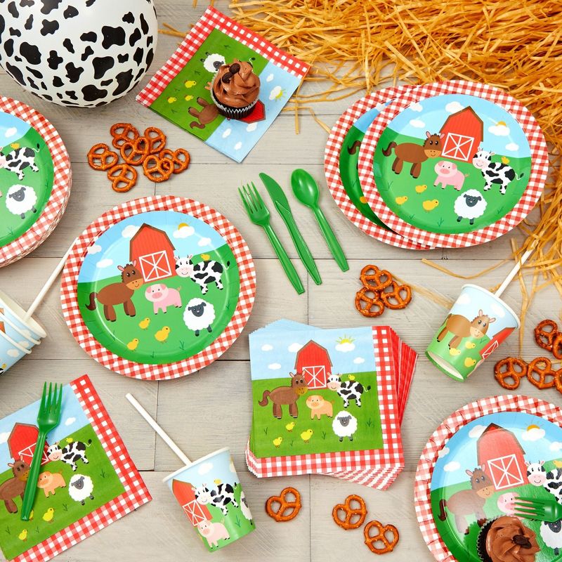 Juvale 144 Pieces Barnyard Birthday Party Supplies, Paper Plates, Napkins, Cups, Cutlery, Serves 24 Guests, 3 of 9