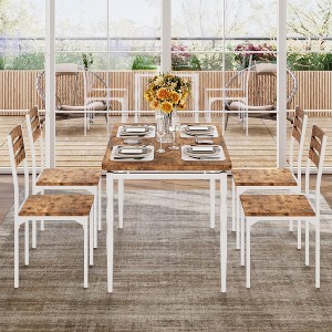 5-Piece Industrial Dining Table Set for 4, Kitchen Table and Chairs Set for Dining Room, Kitchen, or Apartment, White & Brown - 1 of 4