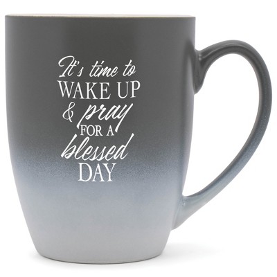 Elanze Designs It'S Time To Wake Up & Pray For A Blessed Day Two Toned Ombre Matte Grey and White 12 ounce Ceramic Stoneware Coffee Cup Mug