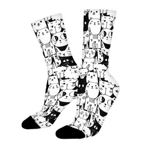 Funny Black White Cats Women Printed Crew Socks Funny Funky Socks Soft Polyester Novelty Gifts for Artists Men - 1 of 1