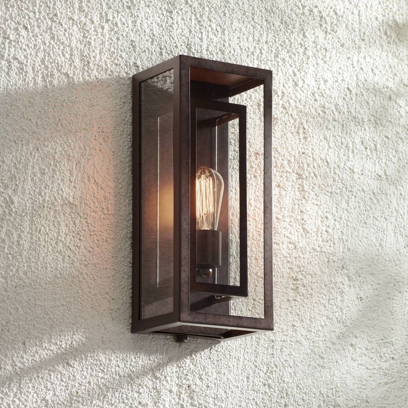 Possini Euro Design Modern Industrial Farmhouse Rustic Outdoor Wall Light Fixture Bronze 15 1/2" Clear Glass for Exterior Barn Deck House Porch Yard, 2 of 10