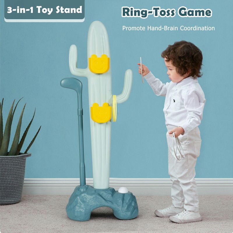 Costway 3-in-1 Sports Activity Center w/Golf & Ring-Toss Cactus Toy Stand, 4 of 11