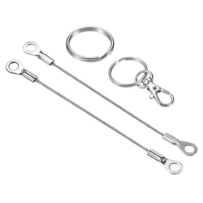Unique Bargains Lanyard Cable Rope with Key Ring Keychains Silver 4 Pcs