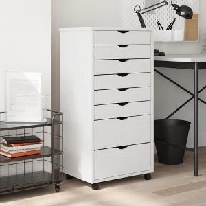 VidaXL Rolling Cabinet with Drawers MOSS White Solid Wood Pine - 1 of 4