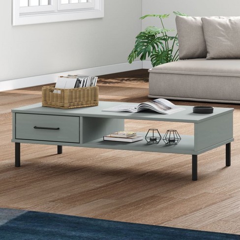 vidaXL Coffee Table with Metal Legs Gray Solid Wood Pine OSLO - image 1 of 4