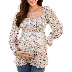 Maternity Shirt Side Button and Ruched Maternity Tunic Tops Maternity Short Sleeve T-Shirts (XL,Olive) - 1 of 1
