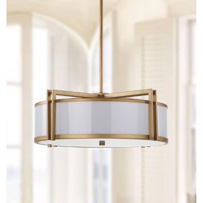 Elegant Contemporary 21" Gold and Gray Drum Pendant Light