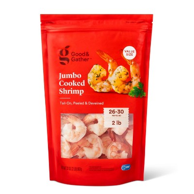 Jumbo Tail-On, Peeled, Deveined Cooked Shrimp - Frozen - 26-30ct/lb - 2lbs - Good & Gather™