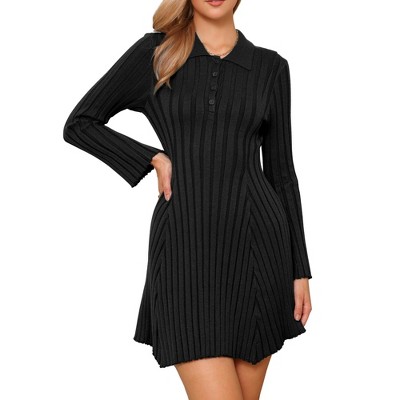 INSPIRE CHIC Women's Pleated Button Front Casual Long Sleeve Knit Shirt Sweater Dress
