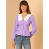 Allegra K Women's Contrast Peter Pan Collar Long Sleeve Button Down Cotton Shirt - 3 of 4